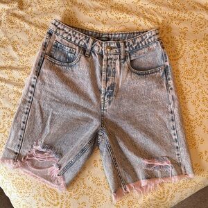 wild fable Light Blue Denim Shorts with Pink Frayed Hem